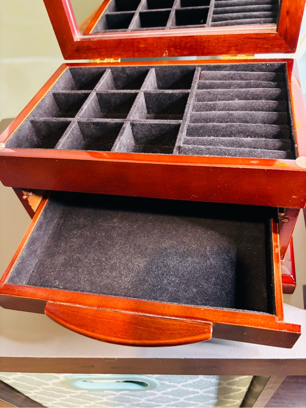 Wooden Jewelry Box with Two Drawers - Red Brown - Picture 6 of 12